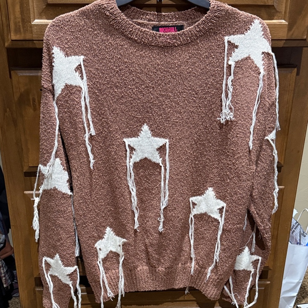 Chic Star Patterned Brown Sweater